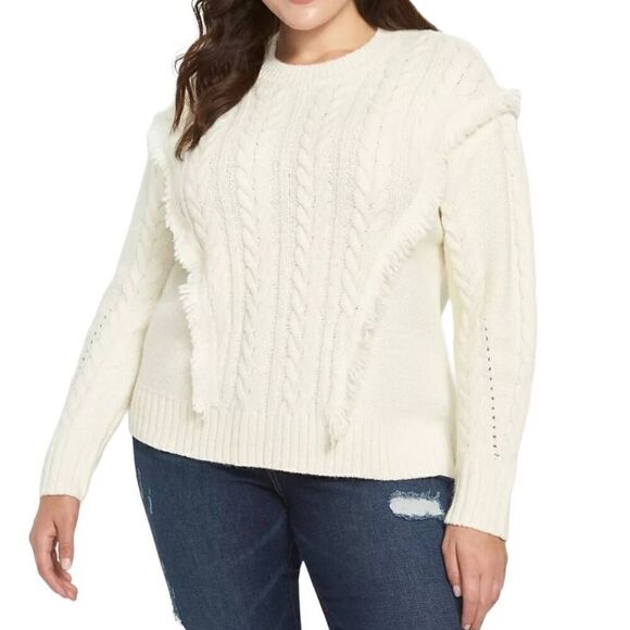 Lane Bryant Fringe Cable Knit Sweater Ivory Cream Plus Size 26/28 - Picture 1 of 10